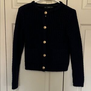 Navy Cardigan with Gold Buttons